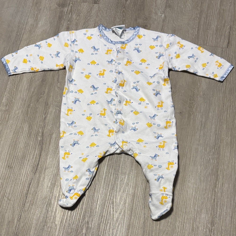 Adorable White and Blue Dinosaur Print Baby Onesie
